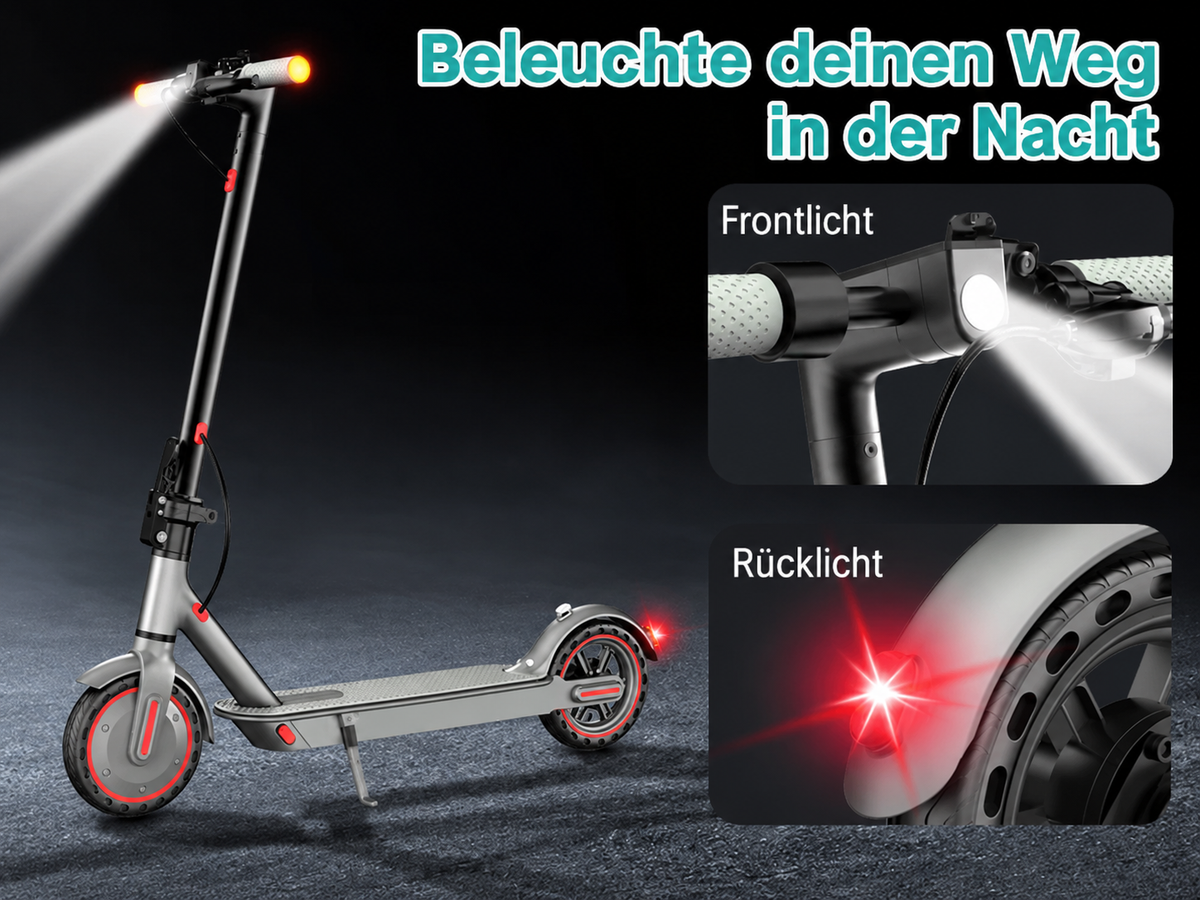 D8 PRO bei Nacht mit Frontscheinwerfer und Rücklicht