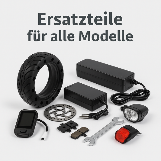 Original-Ersatzteile für alle AlpenScooter-Modelle: Reifen, Ladegerät, Display, Bremsscheibe, Licht und Kleinteile