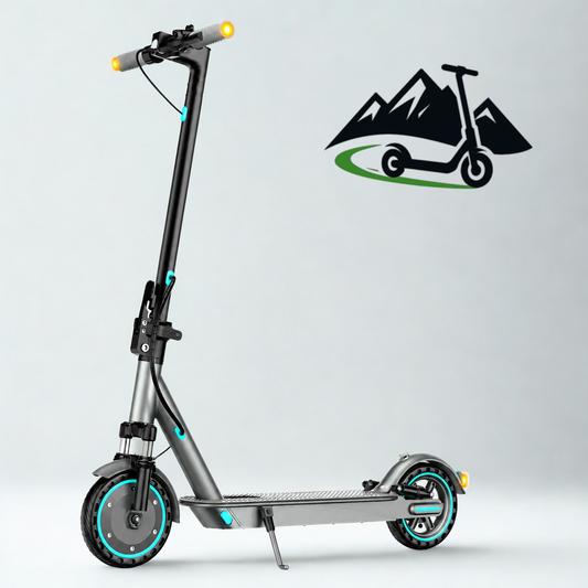AlpenScooter D8 MAX E-Scooter in Blau, Seitenansicht mit montierten Blinkern